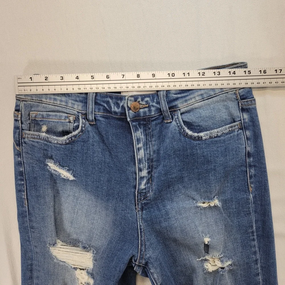 Flying Monkey Jeans Womens 29 Blue Distressed High Rise Straight Leg‎ Denim